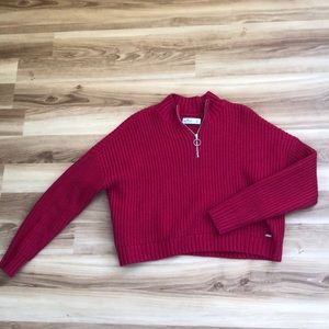 red quarter zip hollister sweater